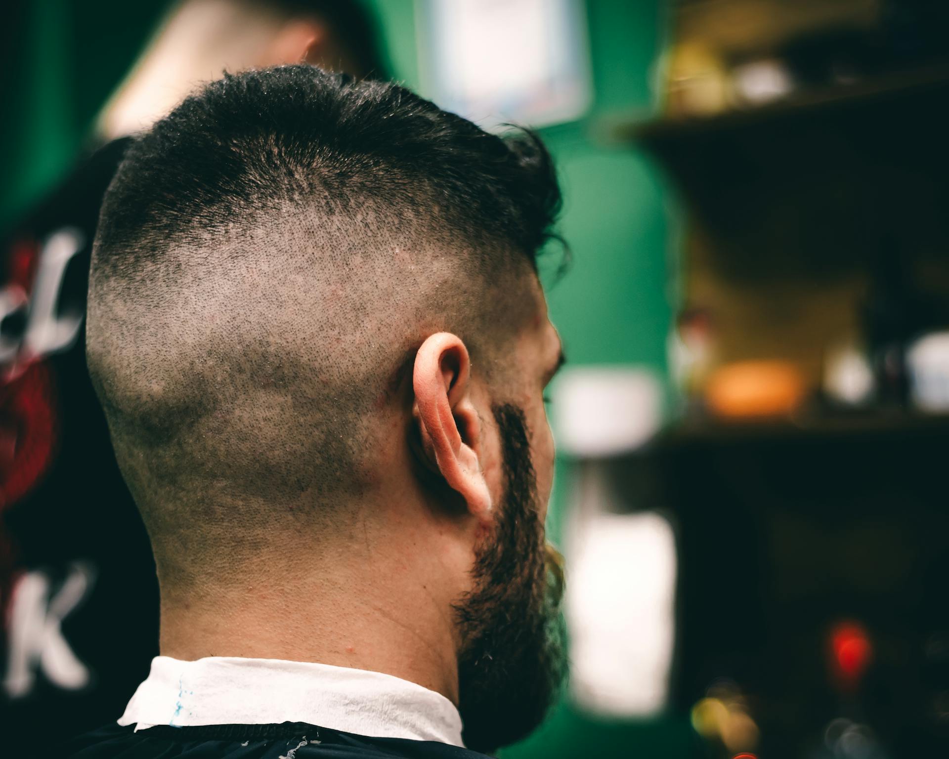 Close-up of a fresh fade haircut from the back